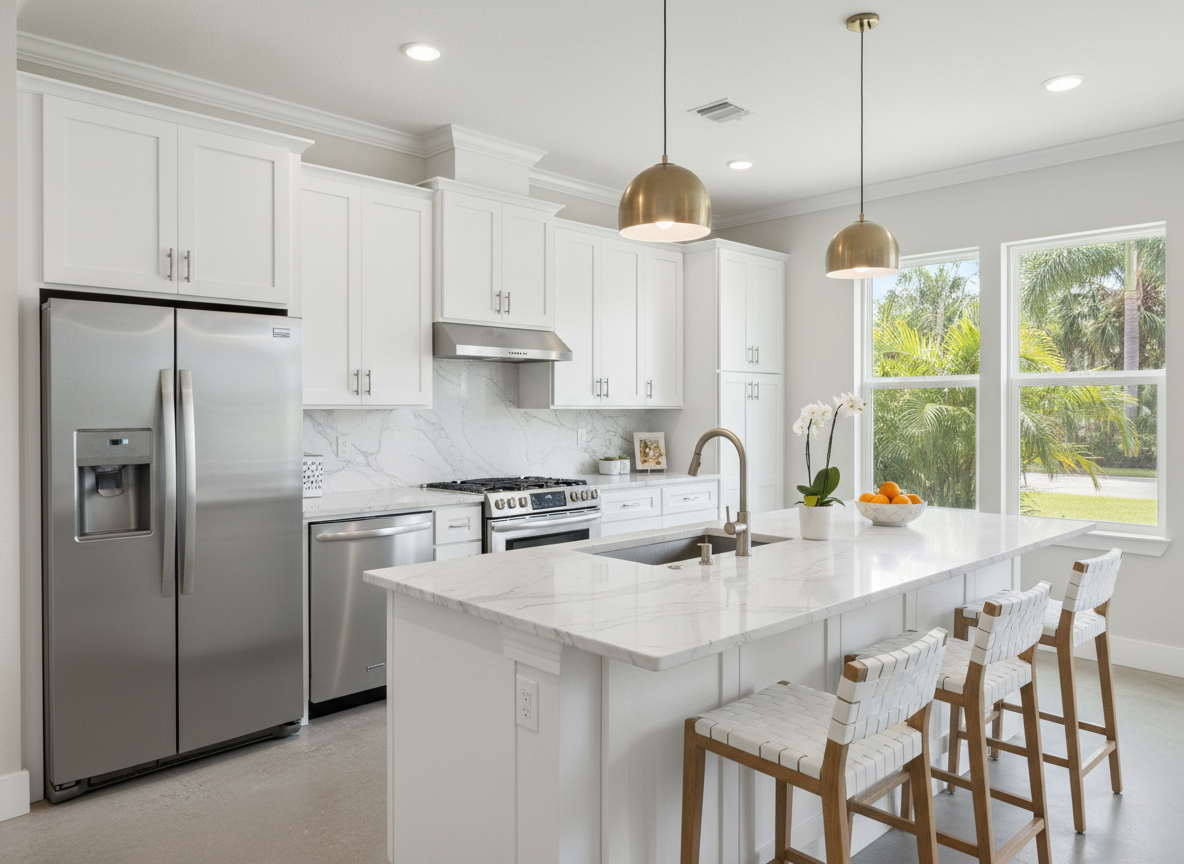 Modern kitchen with stainless steel appliances in Orlando home