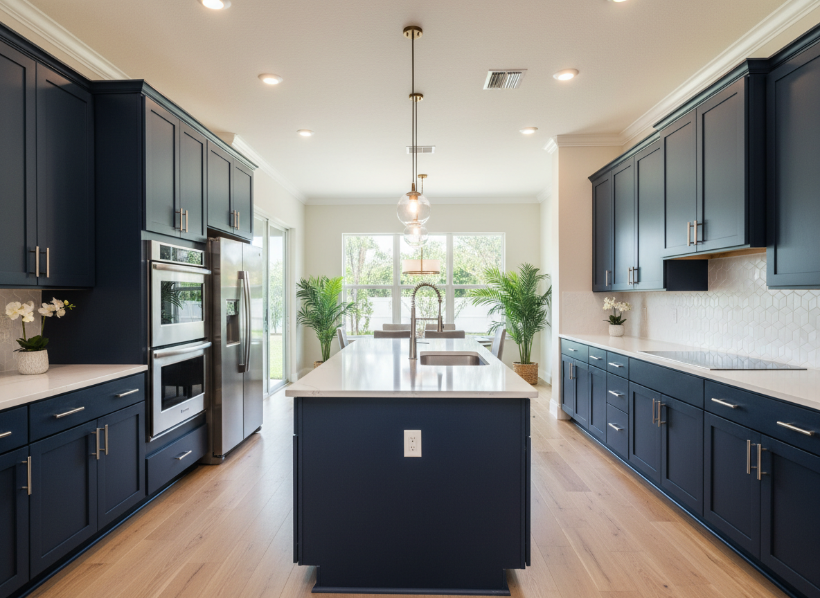 Spacious modern kitchen with stainless steel appliances in a Lake Mary home