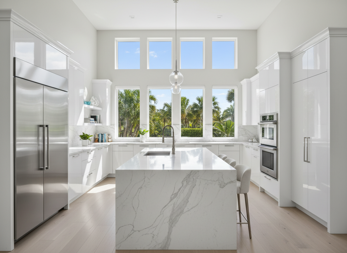 Modern luxury kitchen with stainless steel appliances in Windermere FL home