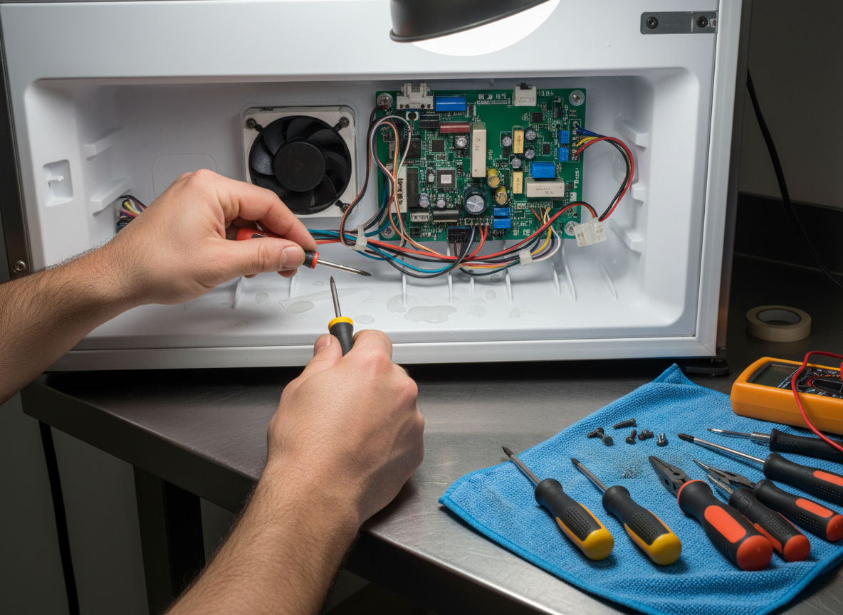 Close-up of refrigerator repair components in Windermere FL