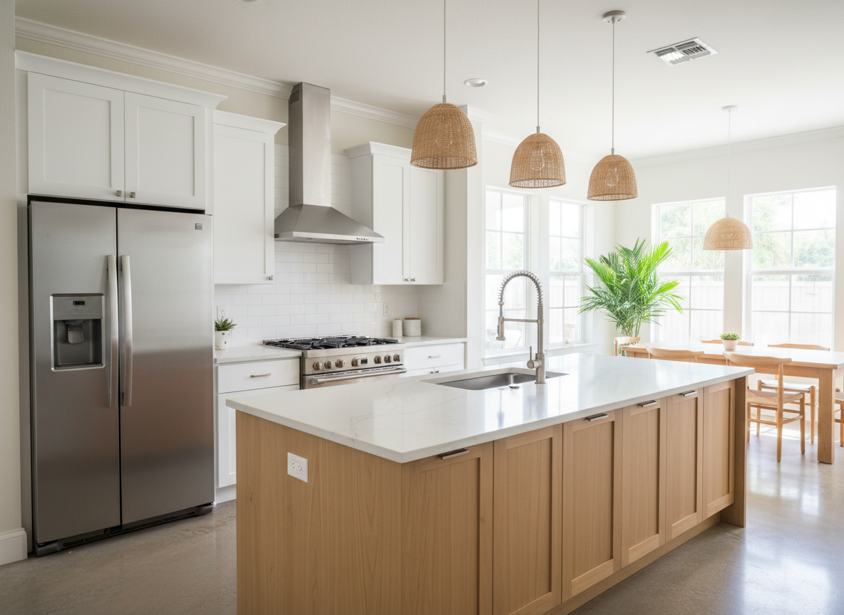 Modern kitchen with stainless steel appliances in Ocoee FL home