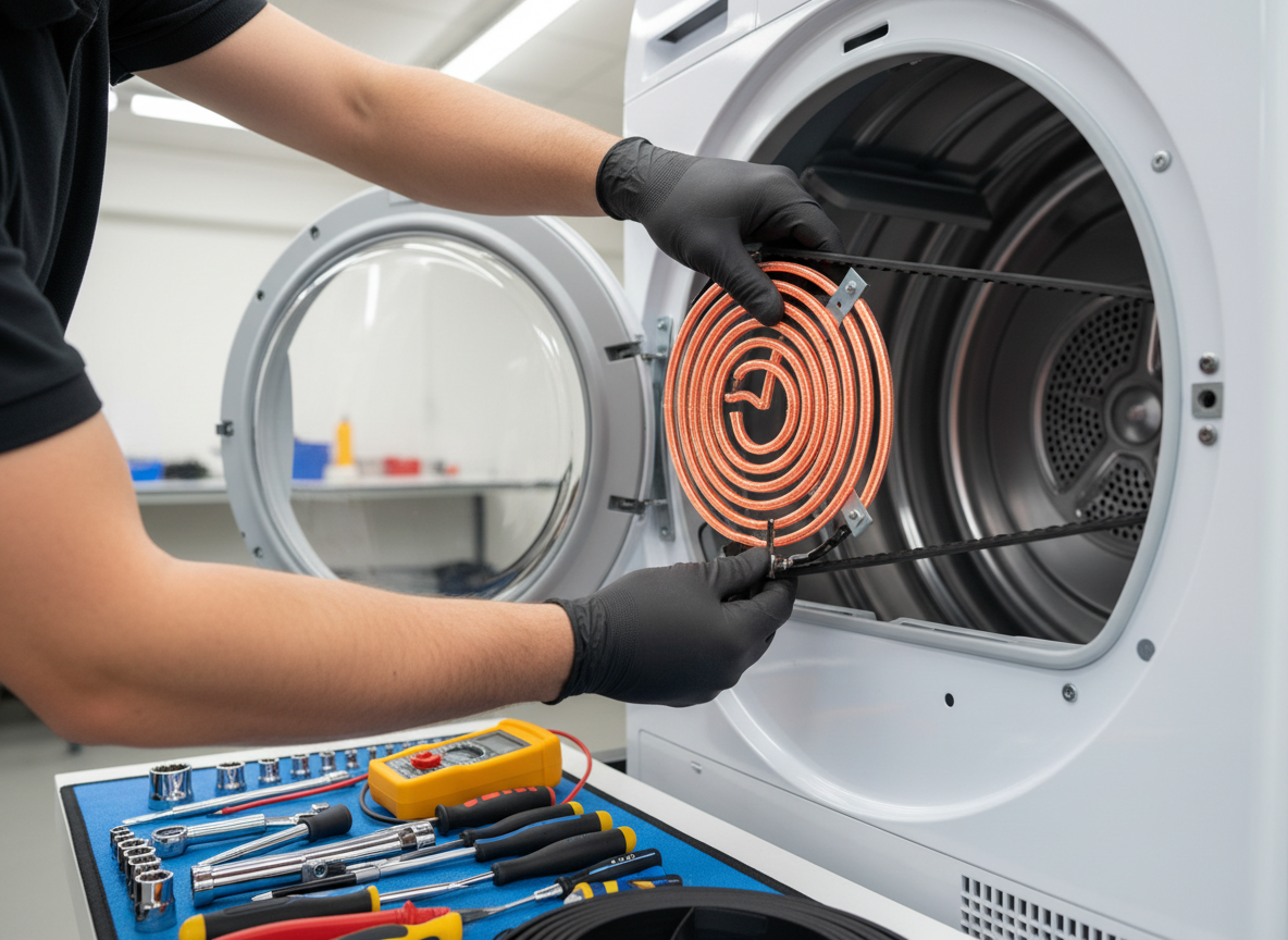 Dryer repair close-up — heating element replacement in Orlando