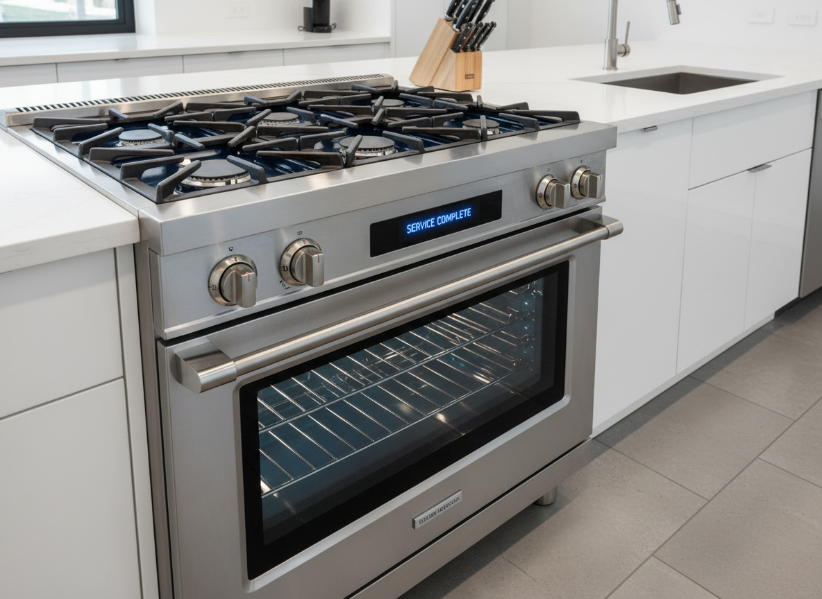 Clean modern stainless steel gas range stove and oven after professional repair service in Orlando, FL