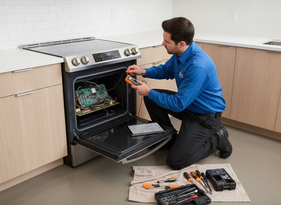 Professional technician repairing a GE appliance in Orlando, FL